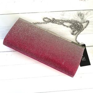 Macy’s INC Pink Silver Hombre Evening Clutch/Shoulder Bag Crystals NWT Great 🎁